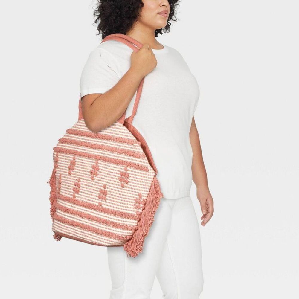 Open Box - Shade & Shore -  Women's Tote Bag Handbag  Rose Pink/Off-White - Picture 2 of 4